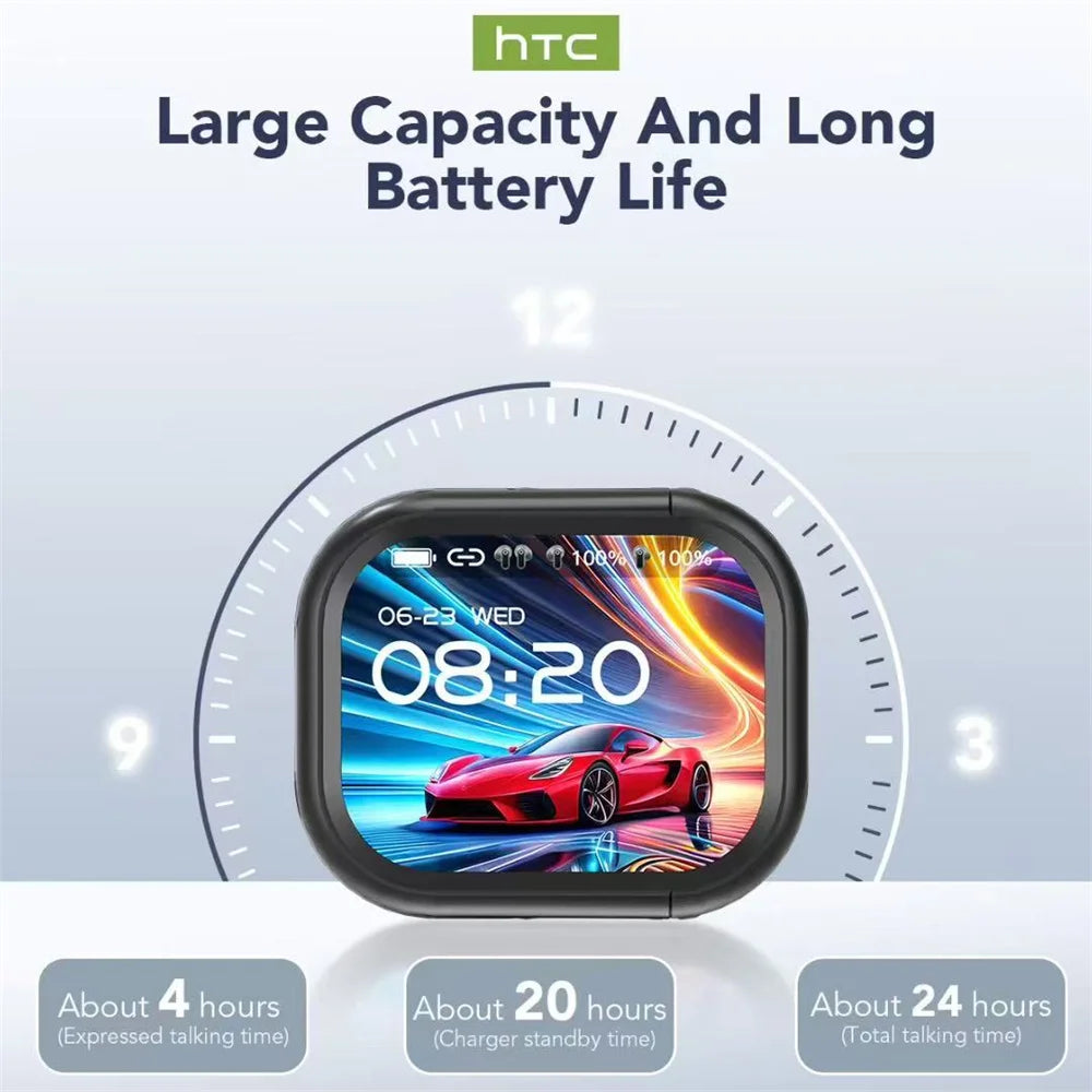 HTC NE20 TWS Bluetooth V6.0 Wireless Earphones AI Translator Earbuds Touch Screen Sport Stereo HD Voice Headphone Long-Last Life