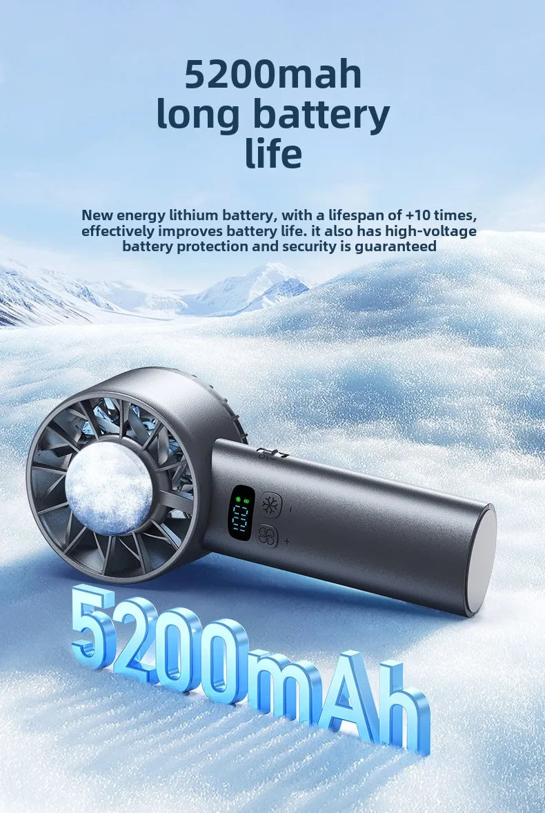 Portable device with 5200mAh battery life on a snowy background