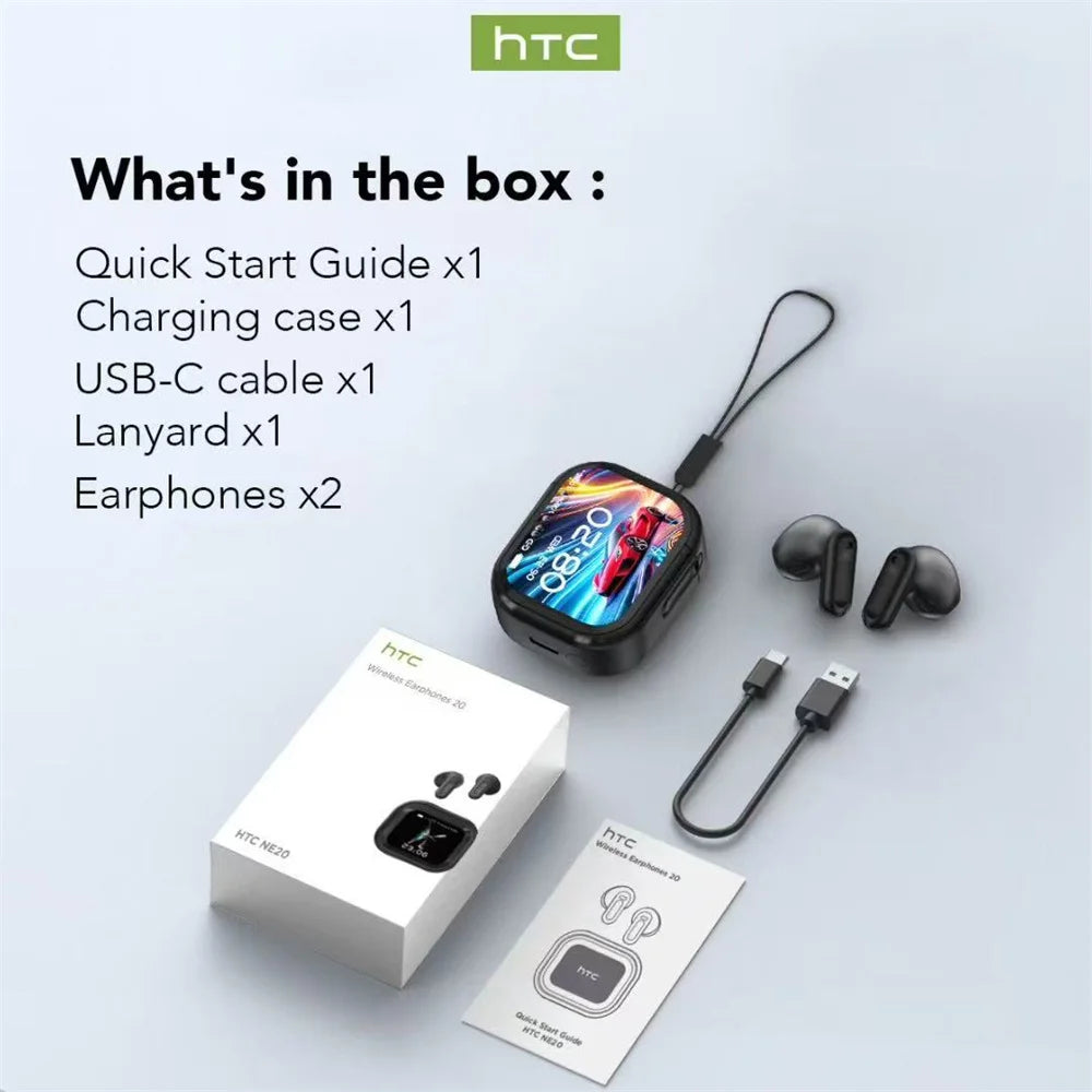 HTC NE20 TWS Bluetooth V6.0 Wireless Earphones AI Translator Earbuds Touch Screen Sport Stereo HD Voice Headphone Long-Last Life