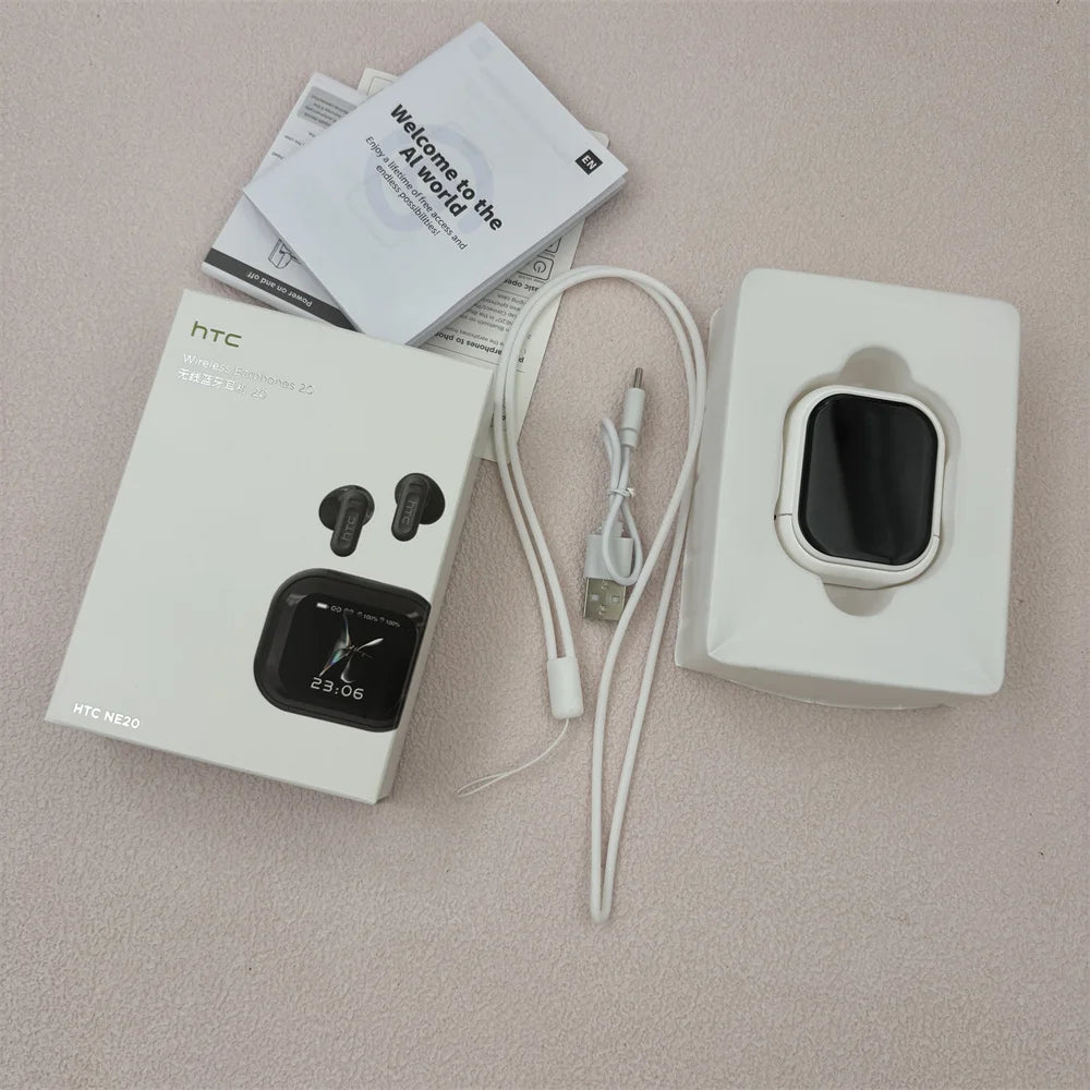 HTC NE20 TWS Bluetooth V6.0 Wireless Earphones AI Translator Earbuds Touch Screen Sport Stereo HD Voice Headphone Long-Last Life